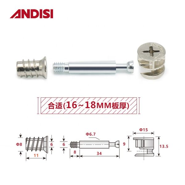 Wood Cabinet Connecting Fitting Cam Bolt and Transparent Nylon Nut Dowel Screws Cam Lock