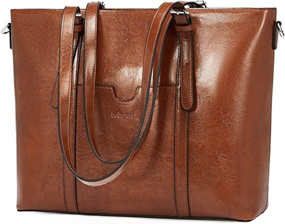 Vintage Womens Leather Messenger Bag 15.6 Inch Laptop Tote Bag