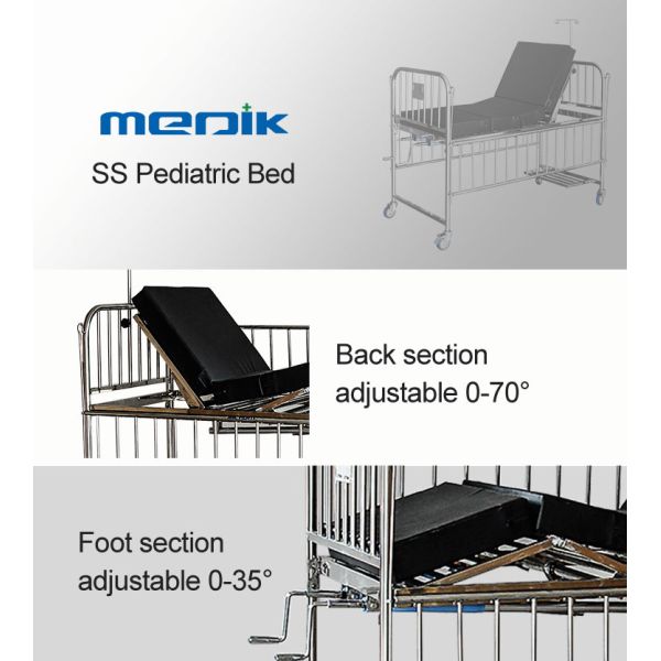 Stainless Steel Manual Children Hospital Bed Two Function Molibe