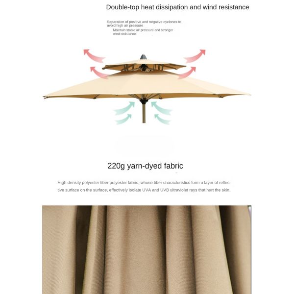 Double Canopy Parasol Center Pole Umbrellas Radii 1.35m For Garden And Beach