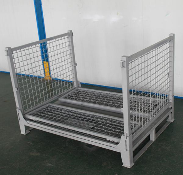 Heavy duty foldable storage box, warehouse cage work with forklift