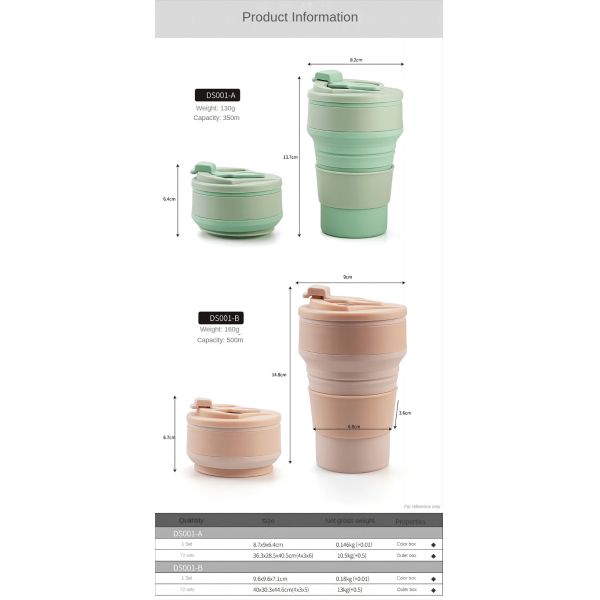 350 мл 500 мл Силиконовая путевая чашка для кофе складная OEM ODM