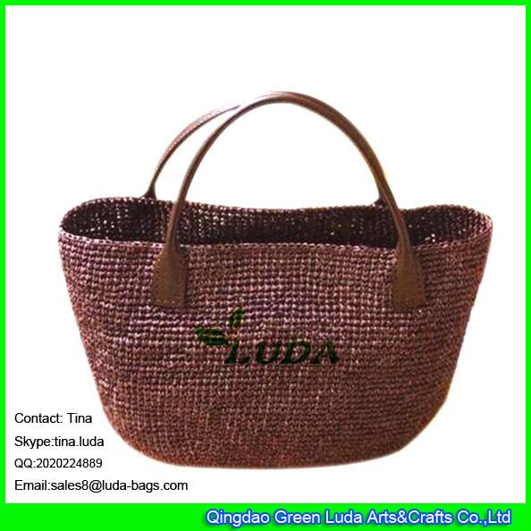 LUDA ladies raffia straw bag crocheting dark brown raffia tote bag