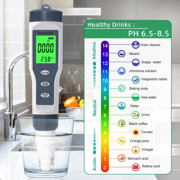 3 - In - 1 Water Quality Tester TDS/pH/Temp Meter With Auto Calibration Temperature Compensation