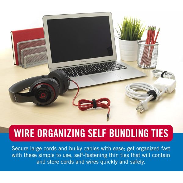 KKSAFT Cable Ties, 100Pk, 8 x 1/2 Black Cord Organization Straps, Thin Pre-Cut Design, Wire Management for Organizing Home