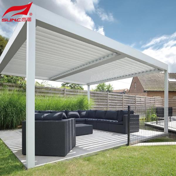 Jardim de alumínio controlado remotamente Pergola à prova de água e vento Gazebo ao ar livre