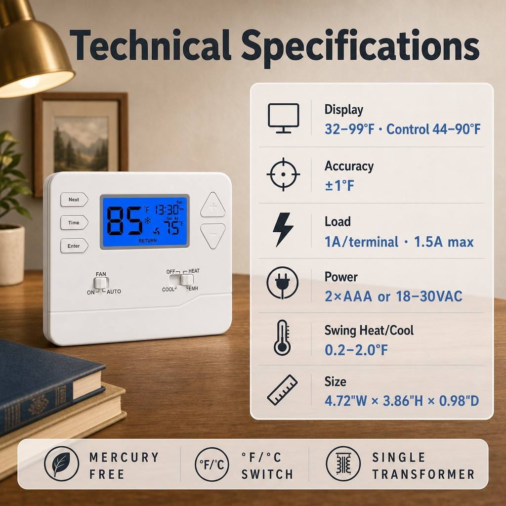 Riseem Dependable Operation Air Source Heat Pump Thermostat with Internal NTC Sensor in HEAT Mode
