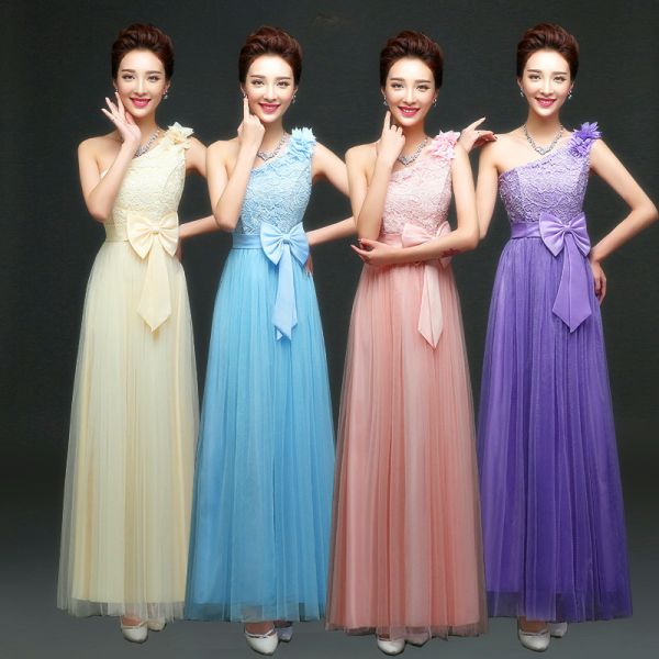 Factory Wholesale Bridesmaids Dress One Shoulder Lace Flower Butterfly Cute Dress