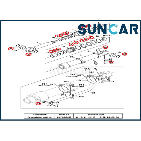 Arm Sealing Kit 31Y1-32450 31Y132450 For Hyundai R250LC-9 R260LC-9S Hydraulic Cylinder Seal Repair Kit