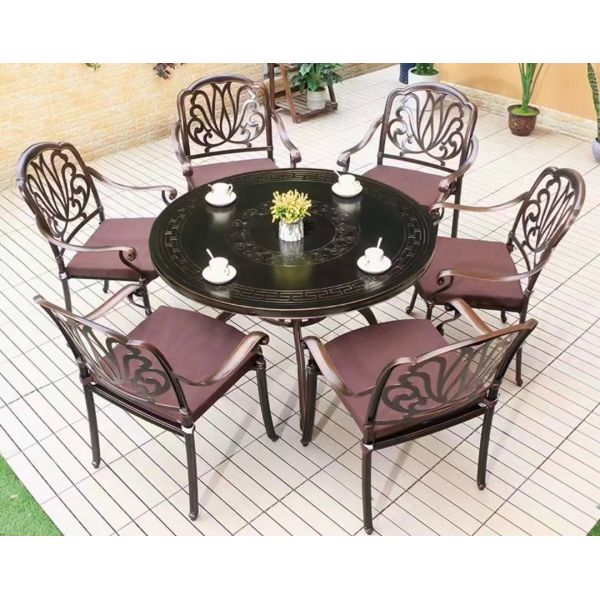 Modern Design Custom Cast Aluminum Outdoor Metal Round Dining Table Set for Patio