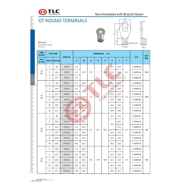 RoHS Compliant Copper Non Insulated Ring Terminals With Tin Plating 10-50mm2