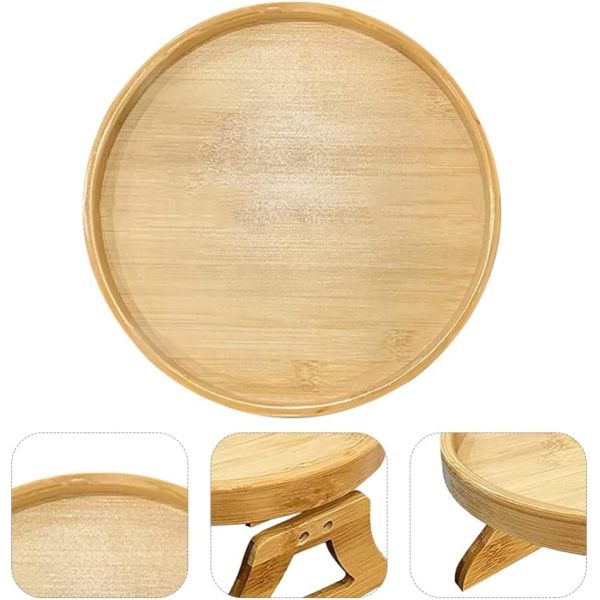 Custom Natural Bamboo Sofa Side Table Foldable Armrest Clip-On Couch Tray for OEM ODM