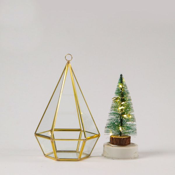 Diamond shape copper glass artifact Christmas tree cover box gold hexagonal geometric greenhouse ornaments pendant