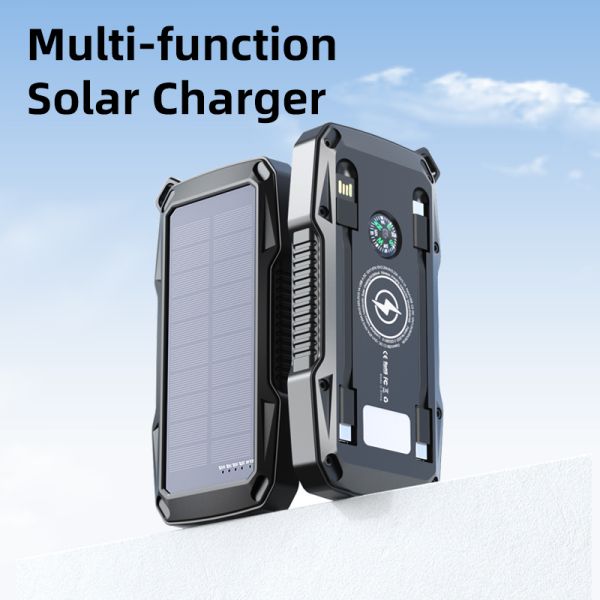 10000mAh Waterproof Solar Power Bank Portable Charger LED Light Cable External Battery Pack