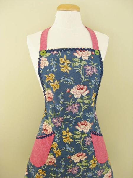 Ladies Apron, Adult Apron, Blue Kitchen Apron, Full Cooking Apron, Kitchen Apron, Floral Apron, Gift For Her, Full Apron