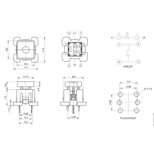 8.3x8.6mm Smd Red Illuminated Rocker Light Switch 100,000 Cycles SGS Approved