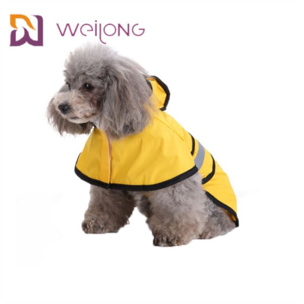 Reflective Striped Yellow Dog Raincoat With Hood PU Leather Lightweight Jackets