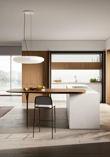 Armários de cozinha brancos clássicos de madeira Mobiliário de cozinha personalizado com mesa de jantar