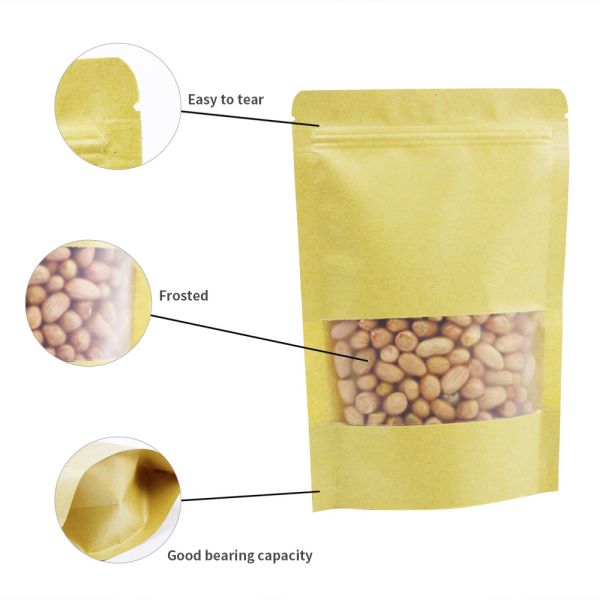 Zip lock PET LDPE Paper Food Pouches Kraft Resealable Bags For Coffee Beans