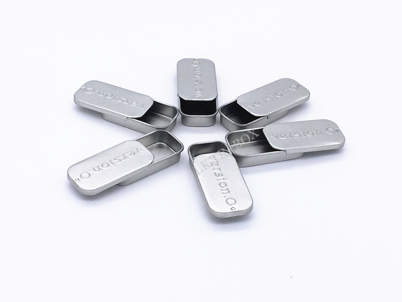 Unprinted Silver Rectangular Small Tin Containers / Boxes With Sliding Lid