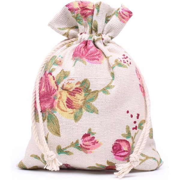 Drawstring Bags Burlap Flower Pouch Bags Gift Bags Jewelry Pouches for DIY Craft Wedding Party, 5X7 Inches