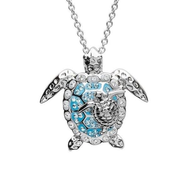 Sterling Silver Blue Sea Turtle Pendant Necklace Jewelry for Women Ladies Turtle Animal Earings