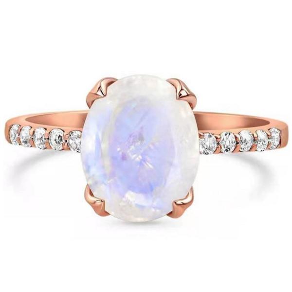 New Style 925 Sterling Silver Blue Moonstone Engagement Rings Round Moonstone Wedding Ring Set