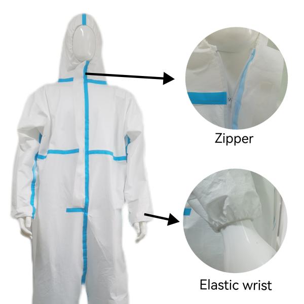 Customizable CE Nonwoven Microporous Medical Protective Coverall With Elastic Wrist Ankle Cap Brim