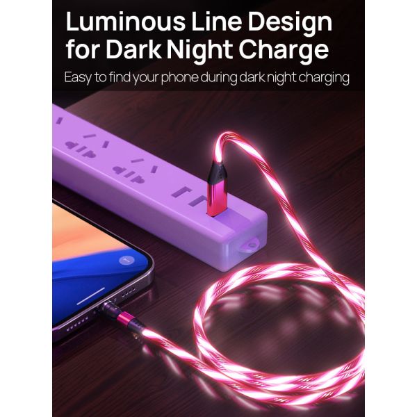 Focuses Magnetic USB Charging Cable 3m LED Flowing Luminous Phone Charging Cable