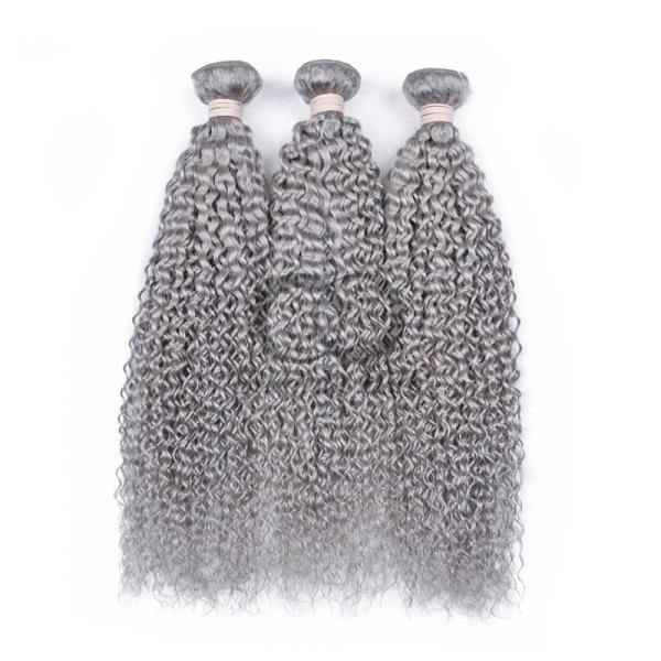 Grey Kinky Curly Remy Human Hair Bundles Sew In Weave Bundles Brazilian Bundle Deals