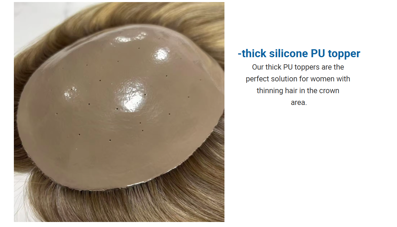 Custom Silicone Human Hair Topper with Medical Grade Silicone Perimeter clear Bottom