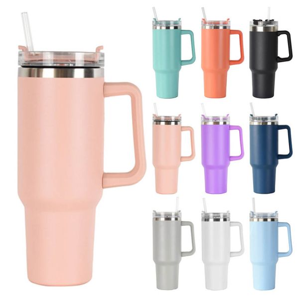 Customizable Vacuum Insulated Tumbler 40oz Stainless Steel Mug with Handle and Straw