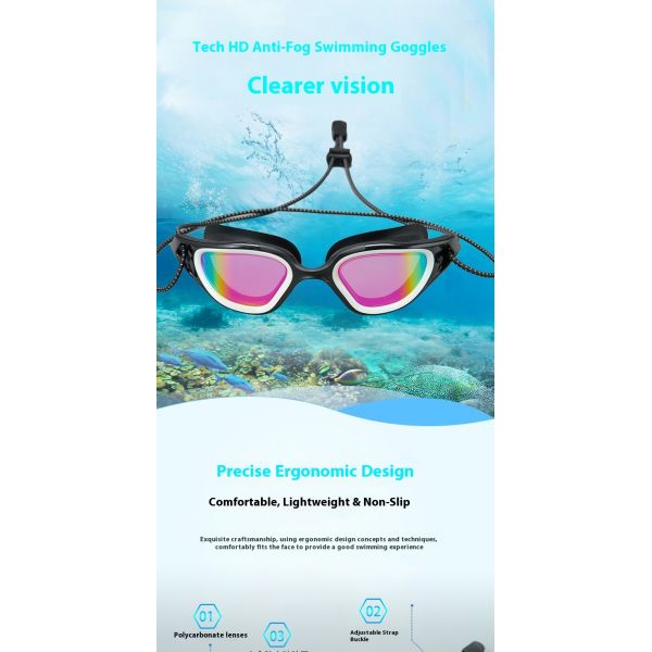 Multi-color lightweight and transparent competitive swimming goggles, anti-fog and waterproof adult universal swimming equipment, factory customized high-definition swimming goggles