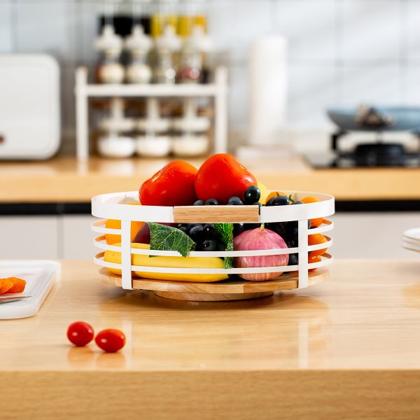 Single Tier Modern Kitchen Organiser Wire Storage Basket with 360 Rotatable Iron