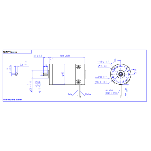 90mm 90ZYT series Heavy Duty High Power Big Torque Brush DC Electric Motor 3000rpm 300w 400w 500w 600w 1Nm 2Nm