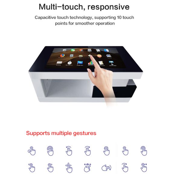 Gaveta ereta livre do jogo interativo interno do café do sistema do androide do lcd de 43 polegadas tabela esperta do tela táctil