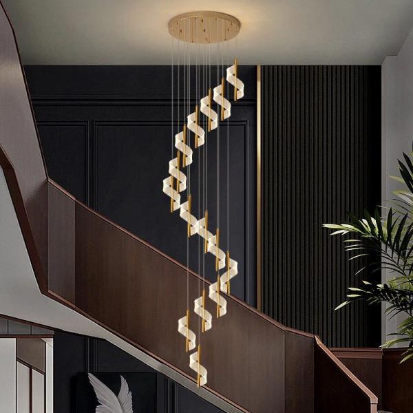Modern Staircase Giant Spiral Chandeliers Hotel Rotating Chandelier Duplex Loft Stairs Led Pendant Light