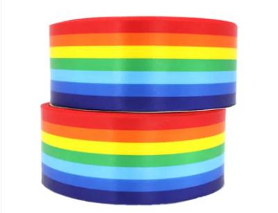 Polyester Rainbow Colored Ribbon , Double Face Wide Rainbow Ribbon
