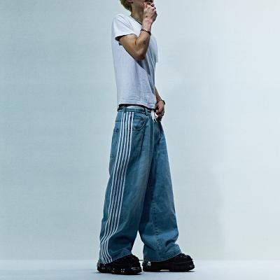 Fabricants de vêtements personnalisés de haute qualité lavage à l' acide en blanc empilé Jean Denim empilé Sweatpants jambe droite avec rayures