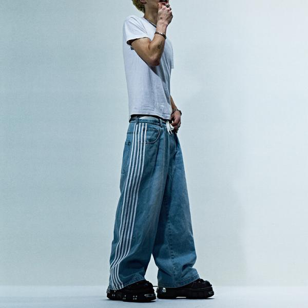 Clothing Manufacturers Custom High Quality Blank Acid Wash Stacked Jean Denim Stacked Sweatpants Straight Leg With Stripe