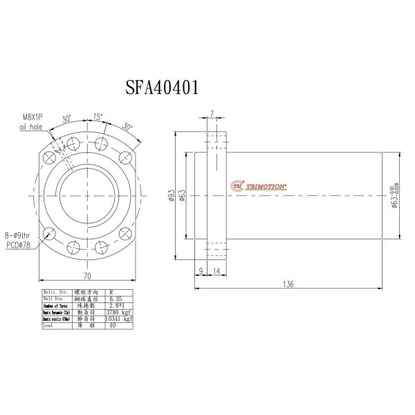 TBI Ball Screw SFA4040 Large Loaded Ball Screw 40mm Diameter Ball Screws 