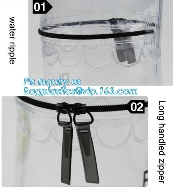 ZIP BARREL BAG, Cosmetic bag PVC in cylinder shape, Cylinder Round Folable See-through Travel PVC Makeup Case, cylinder