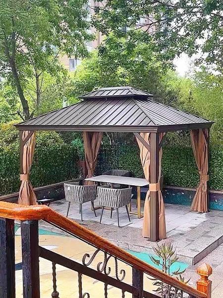 Aluminium Gazebo with Side Panels Hardtop Gazebo with Steel Roof Light Grey
