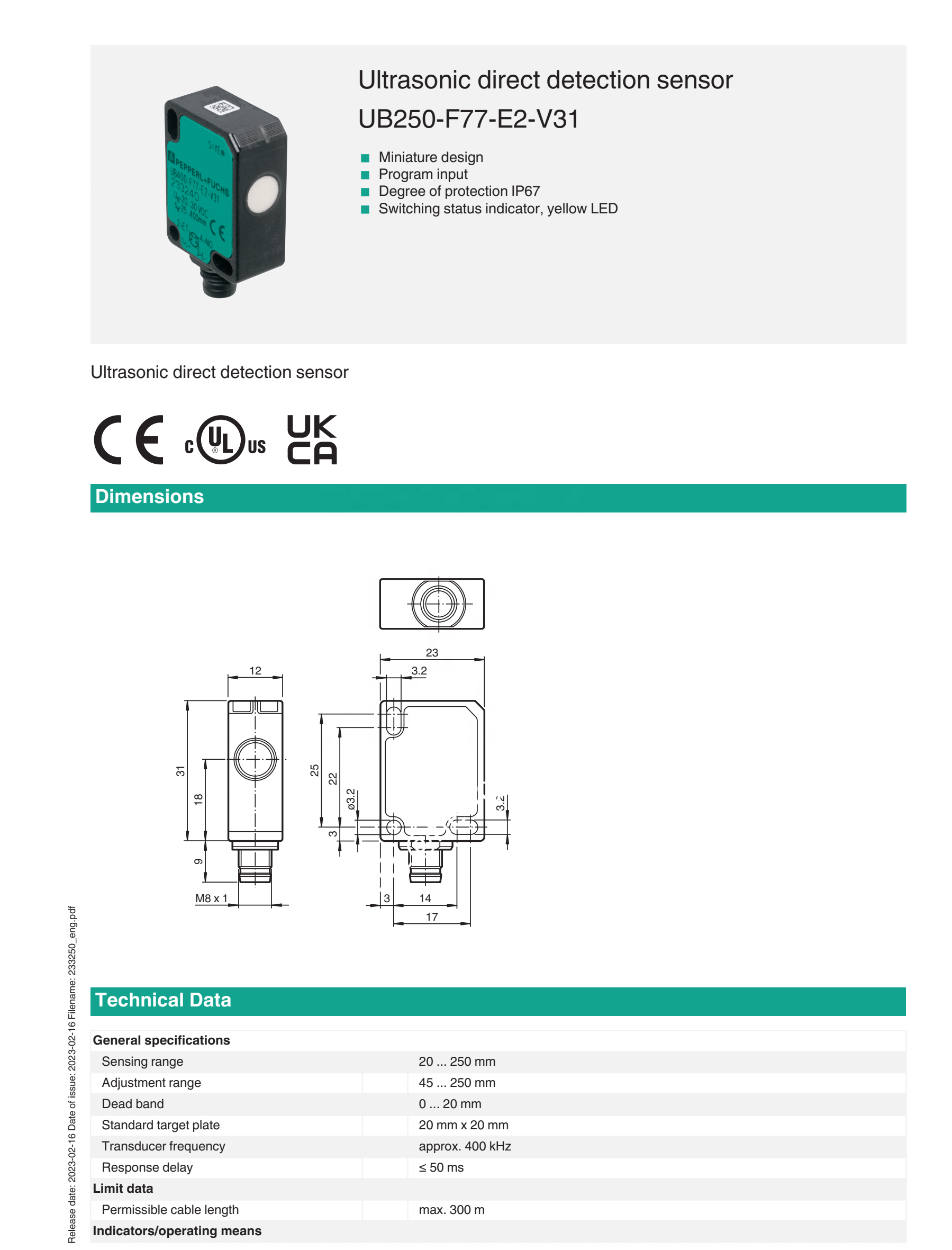 PEPPERL+FUCHS Stainless Steel Ultrasonic Direct Detection Sensor for Industrial Automation with One Year Warranty