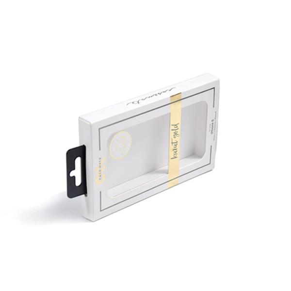 Custom Phone Case Packaging Box Printed White Window Boxes With Hang Hole