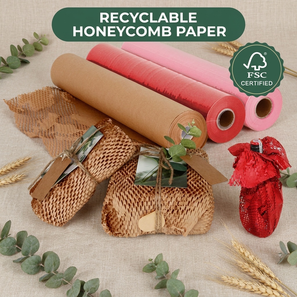 50cm & 30cm Eco-Friendly Recyclable Kraft Honeycomb Paper Roll Wrapping Paper Cushioning Wrap for Shipping