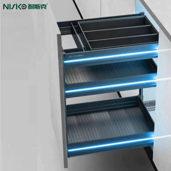 Estante extraíble de 3 niveles para especias, cesta deslizante lateral para organizar condimentos