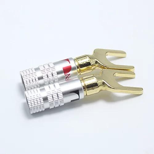 Antiwear Copper Spade Y Connector , Silver Nakamichi Locking Banana Plugs