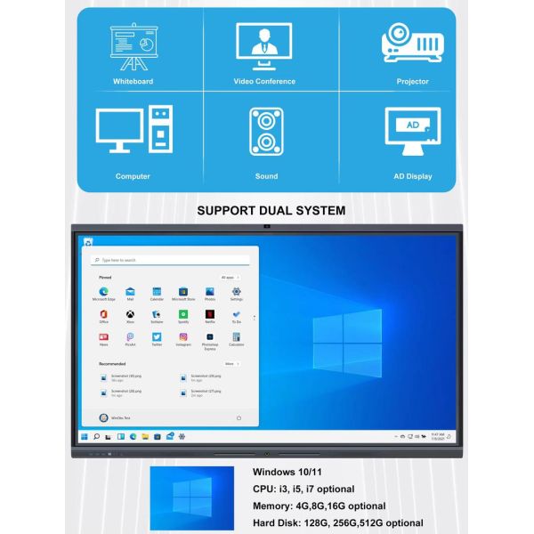 Interactive Whiteboard For School Classroom Touch Screen Presentation Board With Life Time ≥50000 Hours And Easy Installation