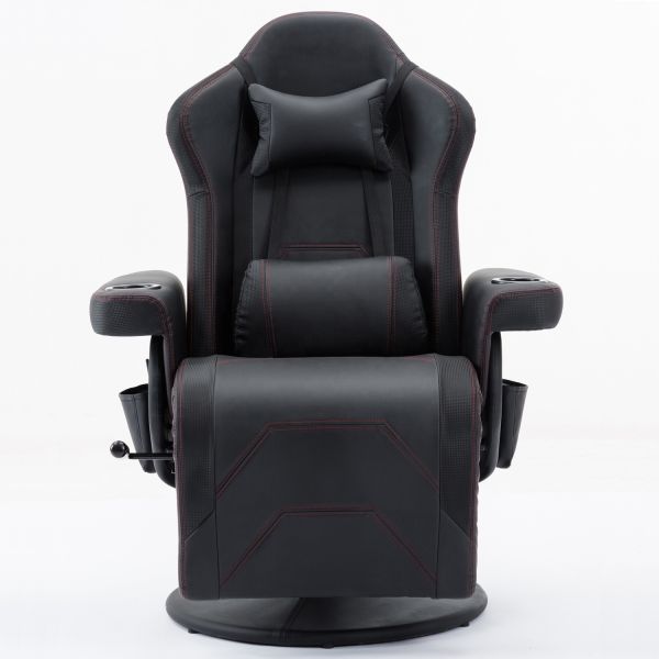 White Racing Style Gaming Chair Executive Office Swivel Seat with Cup Holder and Footrest